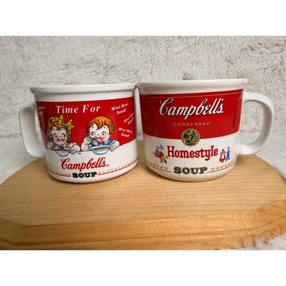Vintage Campbells Soup Mugs Set-2 Houston Harvest 1998 Westwood 1989 Red White